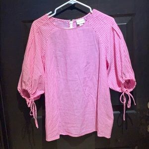 Pink and white stripes blouse with puffy sleeves
